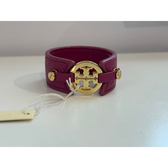 NWT TORY BURCH Logo Skinny Double Snap Off Leather Bracelet Cuff - Picture 1 of 5